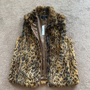 J Crew faux fur leopard vest